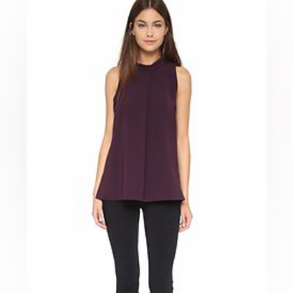 THEORY Talniza Admiral Crepe Plum Purple Sleeveless Blouse Minimalist Top